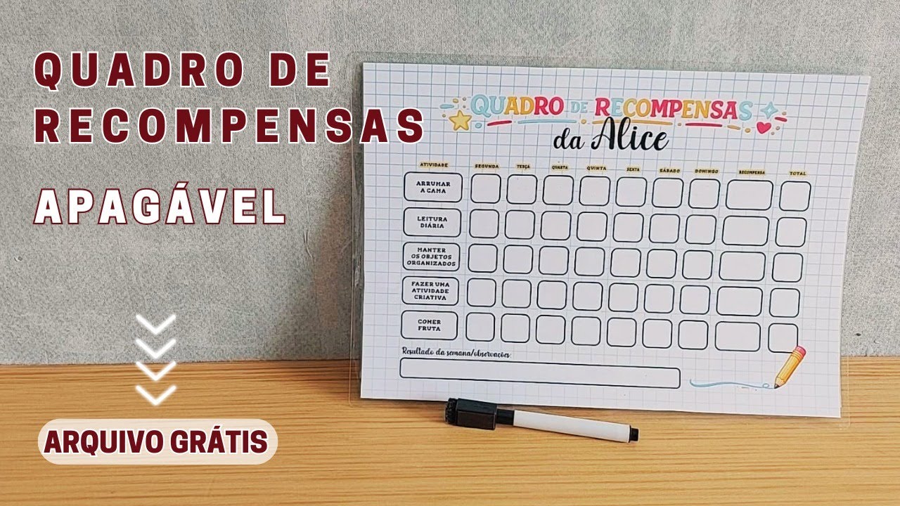 Quadro de Rotina ou Recompensas Plastificado - Como fazer - Arquivo Grátis