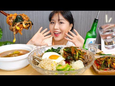 MUKBANG) 열무비빔밥에 소주 한 잔+우렁 된장찌개까지💖 Bibimbap, doenjang jjigae &amp;amp; <strong>soju</strong> Real sound asmr eating