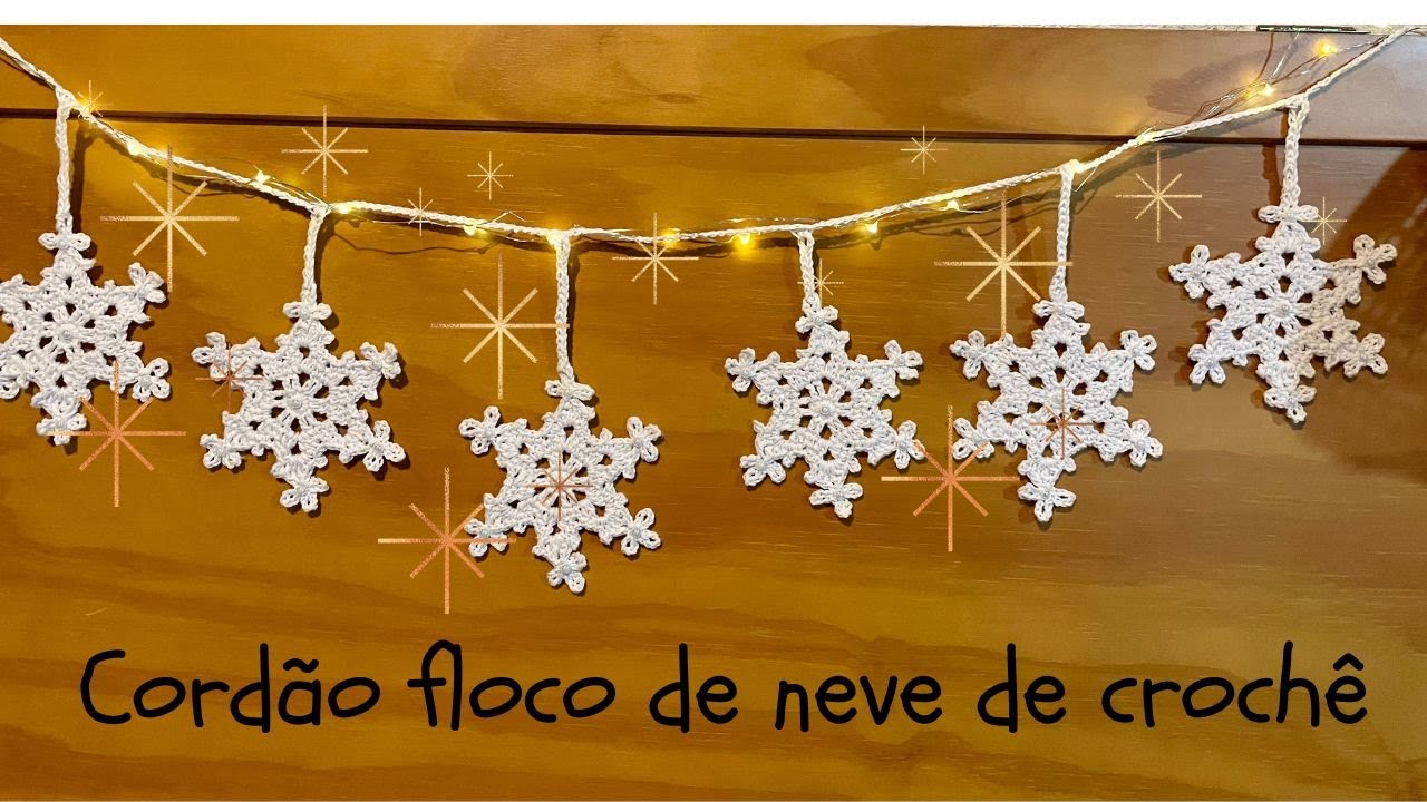Cordão floco de neve de crochê - para alegrar o Natal e o Ano novo - #crochetutorial