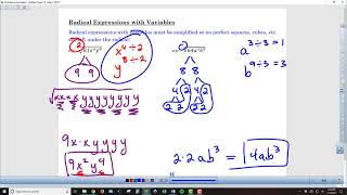 Alg2 Chapter 5-2c Radical Expressions with Variables - Lesson Video 1