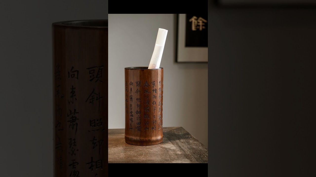 老煤竹｜诗文笔筒#design #古董#家具#art #handmade #woodwork #工艺品