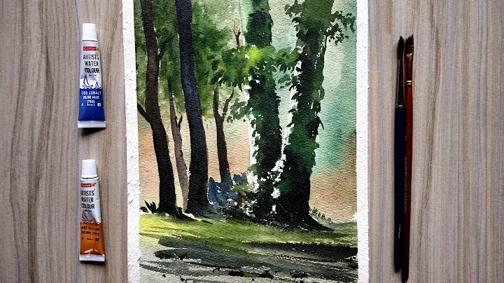 Beautiful watercolor tree landscape painting : Pai...