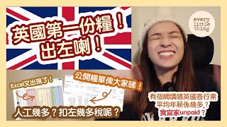 英國第一份糧出左喇人工幾多扣左幾多稅呢公開糧單俾大家睇Excel又出現了想要請留言有個網講哂英國各行業平均年薪係幾多我宜家unpaid