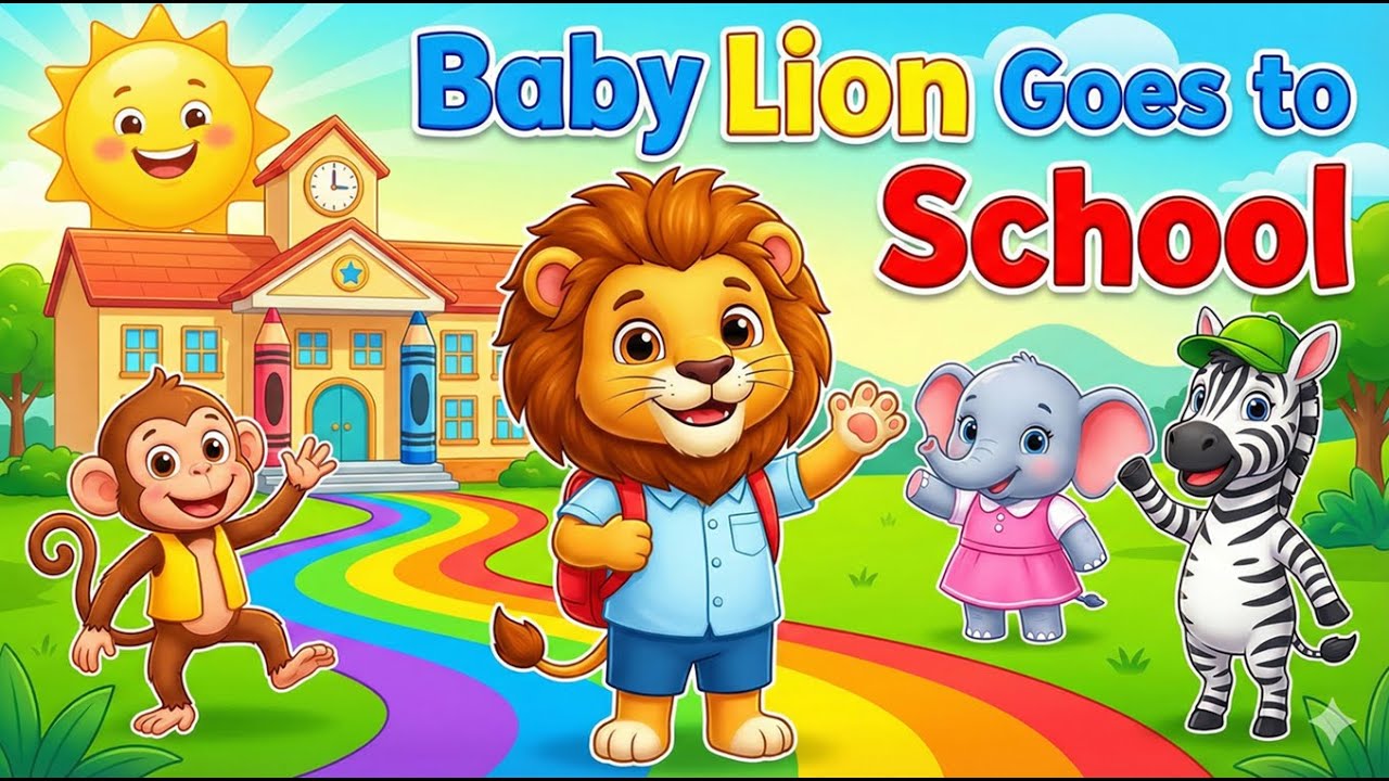 Baby Lion Goes to School | Cute Animal Kids Song | Preschool Learning | Animal Friend Walk to School