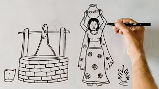 Paniharin Ka Chitra Kaise Banaye,, Panghat Ka Drishya Kaise Banaye