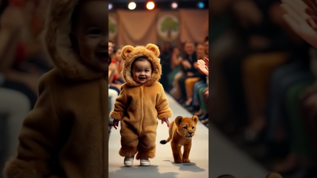 A super cute little baby walking confidently on a runway  