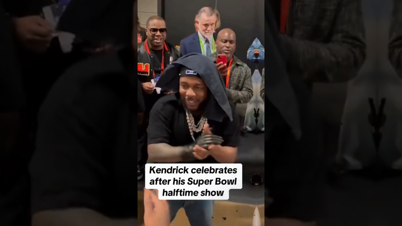 Kendrick Lamar celebrates after his Superbowl Halftime Performance 