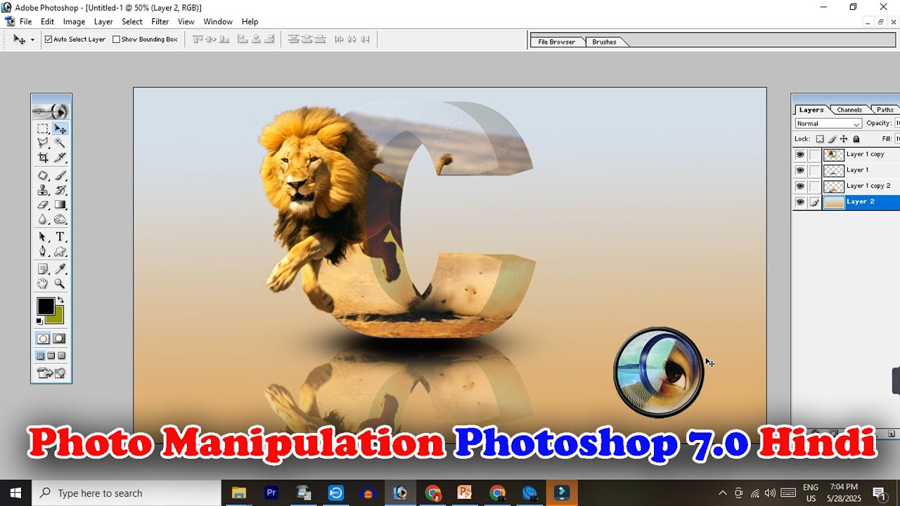 3D Letter Manipulation Photoshop 7.0 Tutorial Hindi | Photoshop 7 me manipulation photo kaise banaye