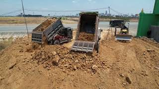 The Great 5Ton Truck pour soil delete  pond and Bulldozer Clean the soil for building house | 1/3 |