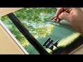Painting a Forest Landscape with a Bench / Acrylic Painting for Beginners