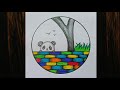 Very easy scenery drawing😍 ||Easy Panda drawing in a circle ||Easy pencil drawing step by step