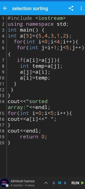 selection sort algorithmas c++ #cpp - YouTube