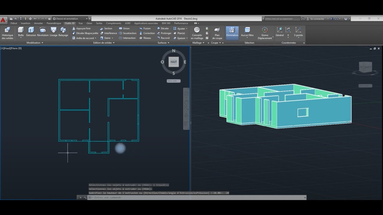 07 Passage d un dessin de 2D vers 3D AutoCAD YouTube 07 Passage d un dessin de 2D vers 3D AutoCAD YouTube