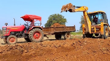Jcb 3dx Eco Excellence Backhoe Machine Loading Red Mud In Mahindra Yuvo and Swaraj Tractors