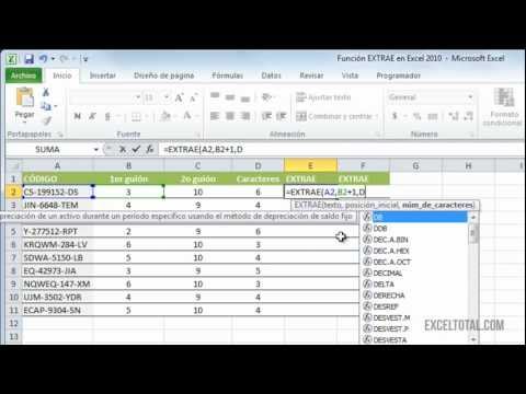 Función EXTRAE en Excel