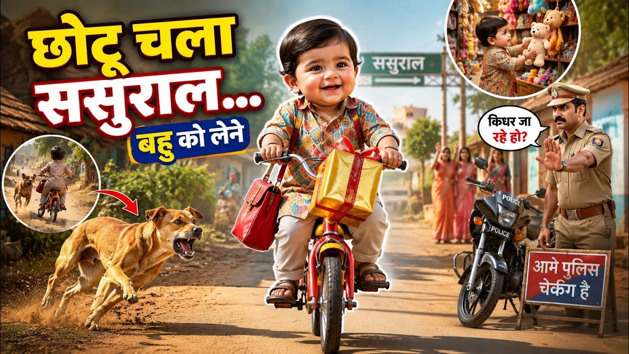 😂छोटू चला बहू को लेने… रास्ते में आयीं आफ़त ही आफ़त! 🚲😂| part1 #funnyreels #longvideo #hindicomedy 