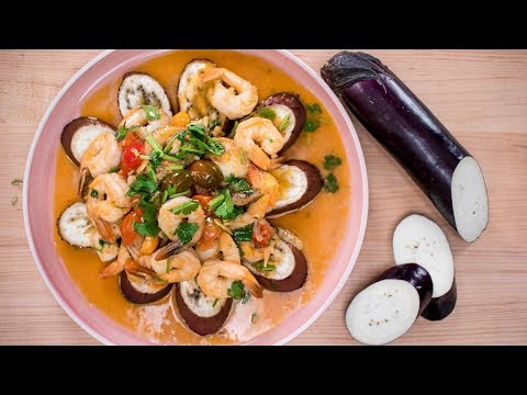 EGGPLANT CHALLENGE! Roasted Eggplant w/ Garlic Shrimp Recipe
