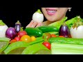 RAW VEGGIE PLATTER ASMR (Eggplant, Aloe Vera, Jalapeno, Radish, Celery) | TracyN ASMR