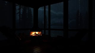 The Best Way To Sleep Instantly: Listen To Rain, Thunder Sound, Crackling Fire⚡Cozy Balcony In Rain