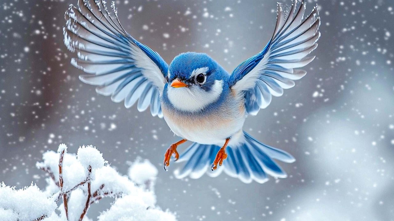 Зимнее пение птиц в падающем снегу ❄️ Расслабляющие звуки природы для снятия стресса и глубокого ...
