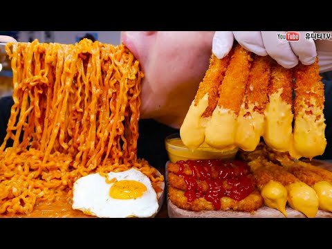 ASMR CARBO FIRE NOODLES &amp;amp; CHEESE SHRIMP FRIED &amp;amp; <strong>HASH</strong> BROWN &amp;amp; CHICKEN 까르보불닭 &amp;amp; 치즈새우튀김 먹방