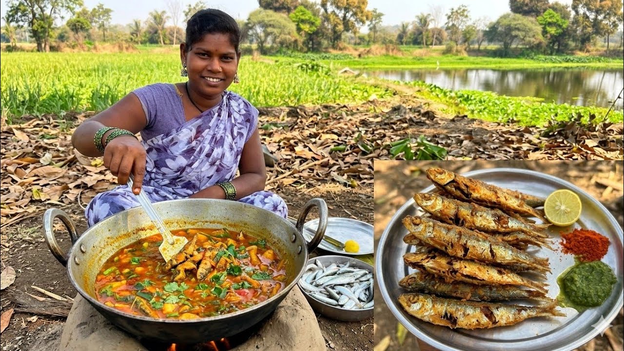 नदीवर बनवल आज आंब्यांच कालवण🥘आणि कुरकुरीत😋फ्राय सुद्धा बाकी चिलापी🐠भरपूर🤗सापडली गेलो घेऊन मार्केटला