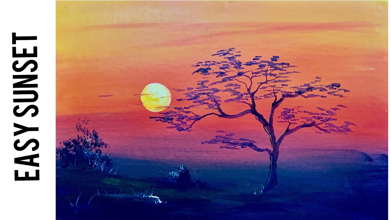 PINK SUNSET / ACRYLIC LANDSCAPE PAINTING / How To Paint For Beginners 