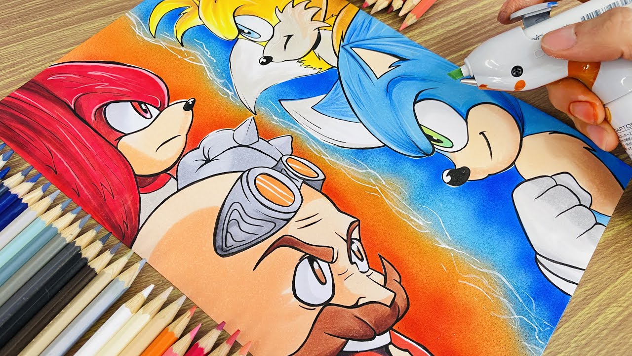 Drawing Sonic, Tails, Knuckles e Robotnik - Sonic The Hedgehog 2