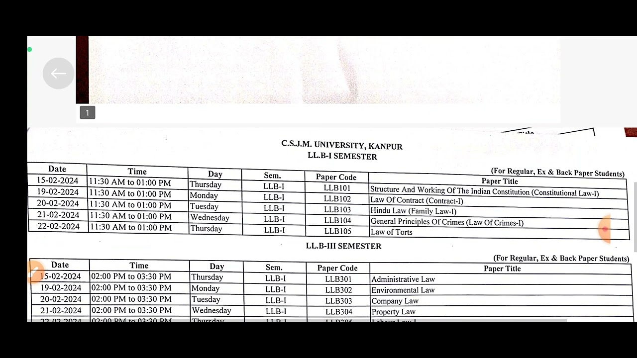 llb 1st & 3rd semester kanpur university exam date 2024 CSJMU , LLB 1st