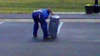 Blowing up trash can with a artillery round