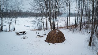 Hot Tent Camping By The Lake With My Dog | -14 F Overnight With High Winds