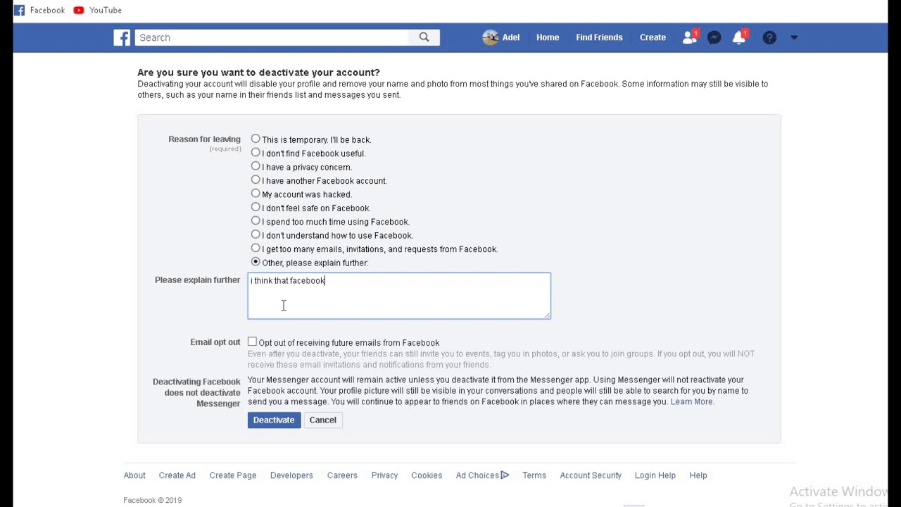 deactivate facebook account 2019 new way