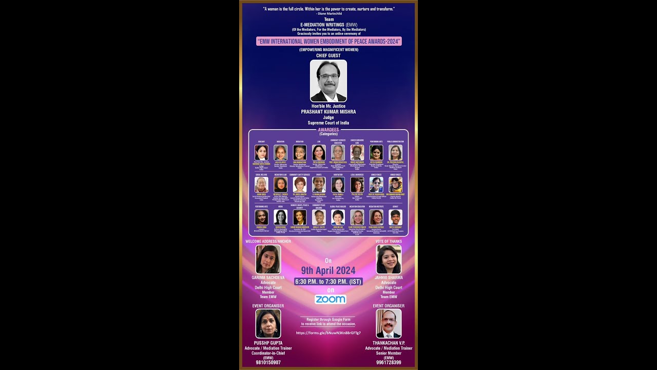 EMW International Women Embodiment of Peace Awards- 2024