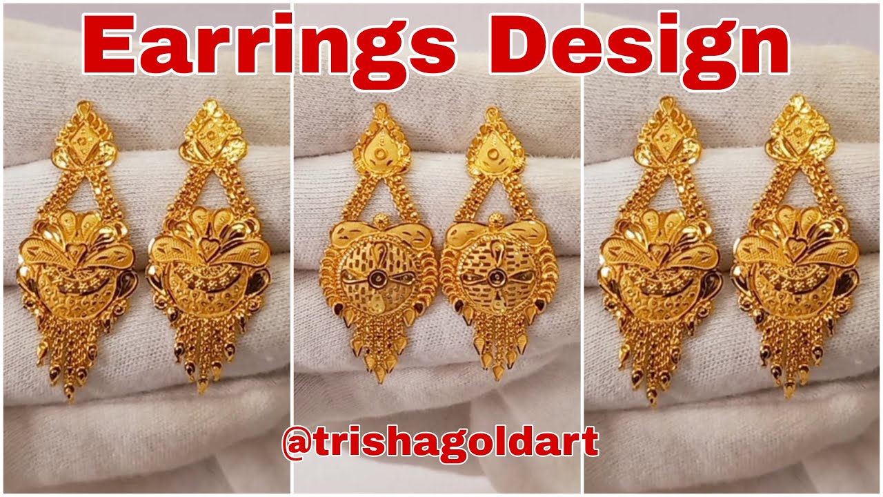 Buy Real Gold Pattern Enamel Forming Gold Earrings Design for Ladies