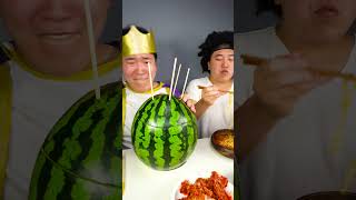 Spicy Noodle, Gimbap and Random food in watermelon   Mukbang ASMR #shrots