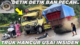 Merinding Tabrakan Keras Truk Canter Hancur, Terekam Detik Detik Ban Truk Meledak di Sitinjau Lau