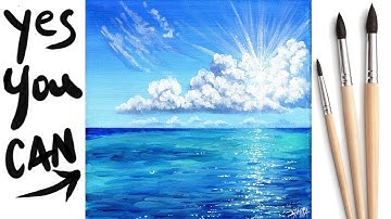 BLUE SKY AND SEA Beginners Learn to paint Acrylic Tutorial Step by Step Day 4 #AcrylicApril2021