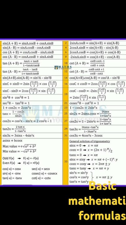 Basic mathematics formulas - YouTube