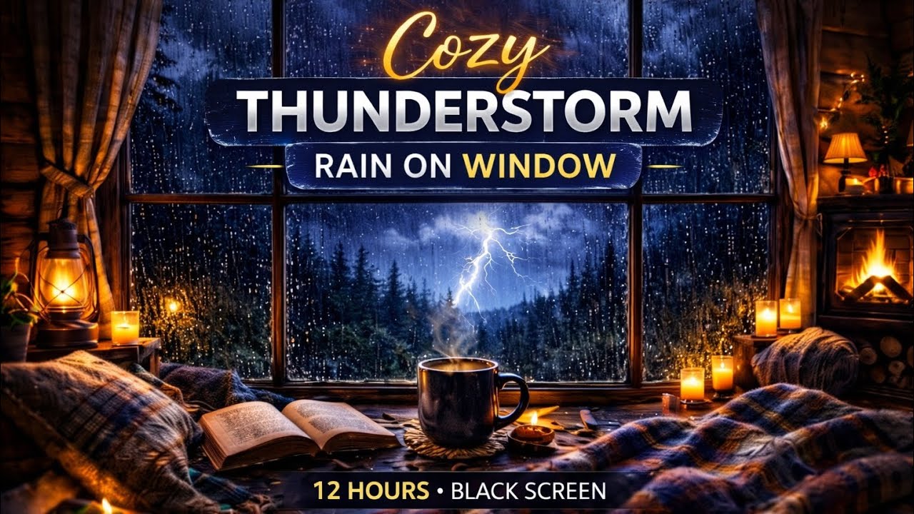 ⛈️ Cozy Thunderstorm Rain on Window (12 Hours) | Black Screen | Deep Sleep Sounds