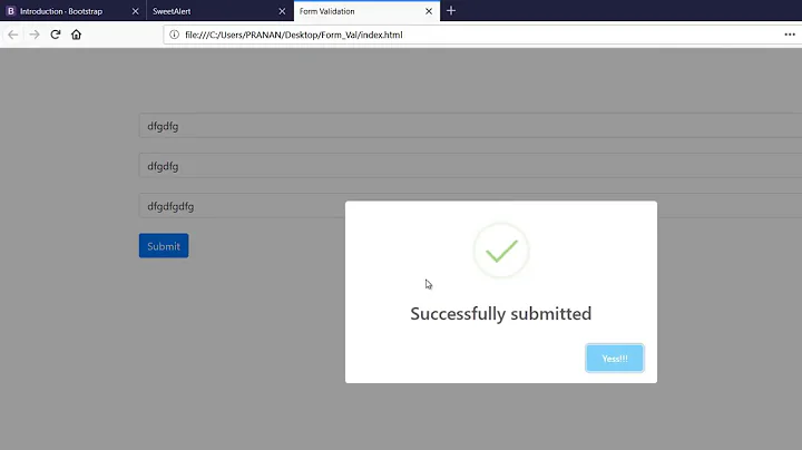 Simple JavaScript Form Validation using Sweet Alert and Bootstrap 4