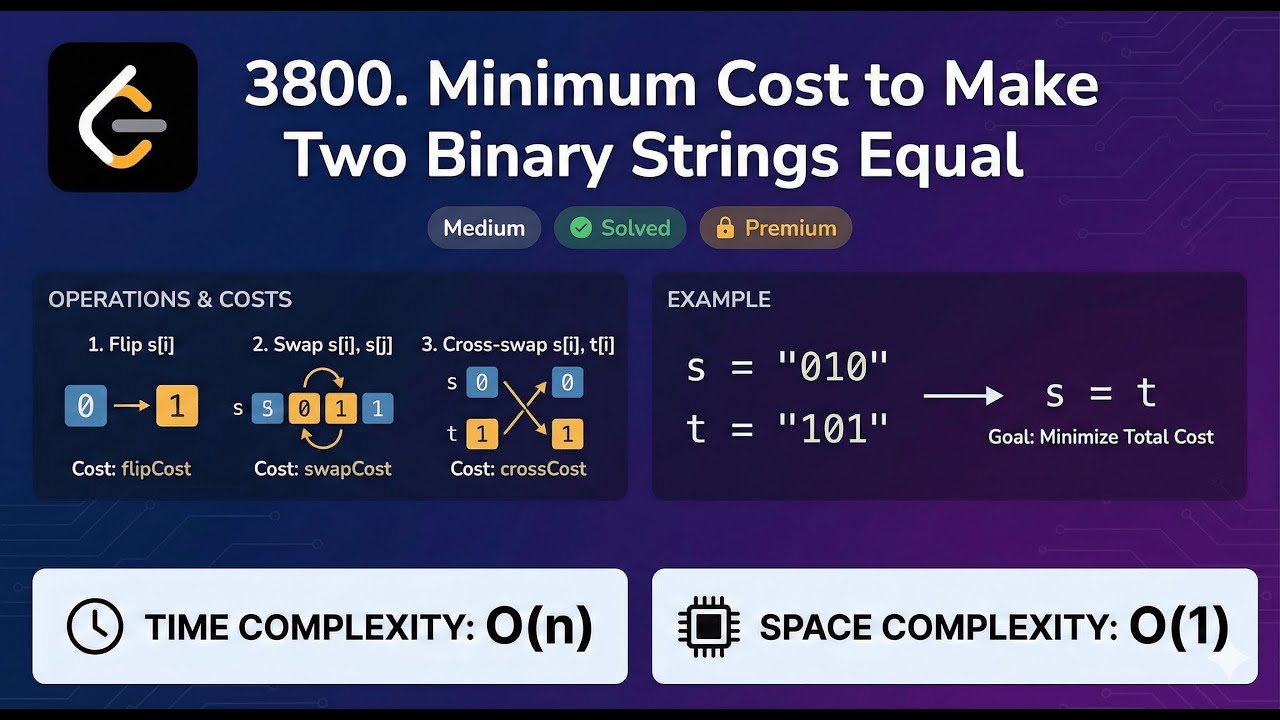 3800. Minimum Cost to Make Two Binary Strings Equal | Leetcode