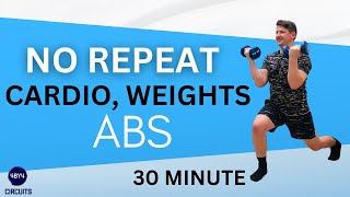 30 Minute Advanced NO REPEAT Cardio, Weights And Abs Workout for Over 50s