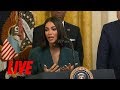 President Donald Trump and Kim Kardashian speak at White House