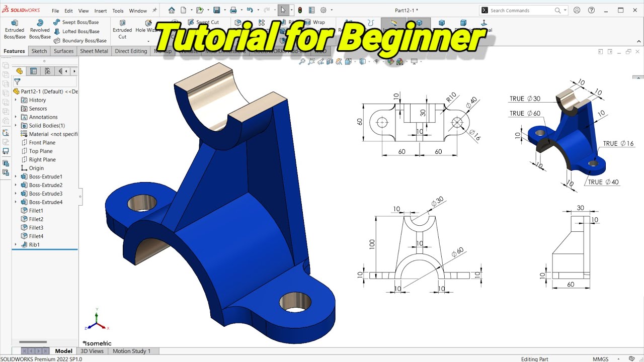 SolidWorks Tutorial: How to Design a Mounting Bracket with Fillets and ...