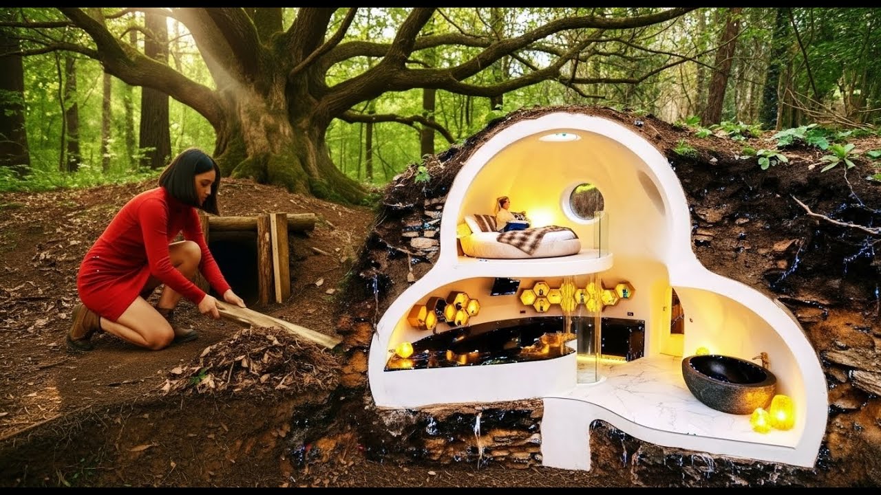 Building a Modern Luxury Cabin Inside a Giant Underground Anthill ( ASMR) | 60-Day Solo Build