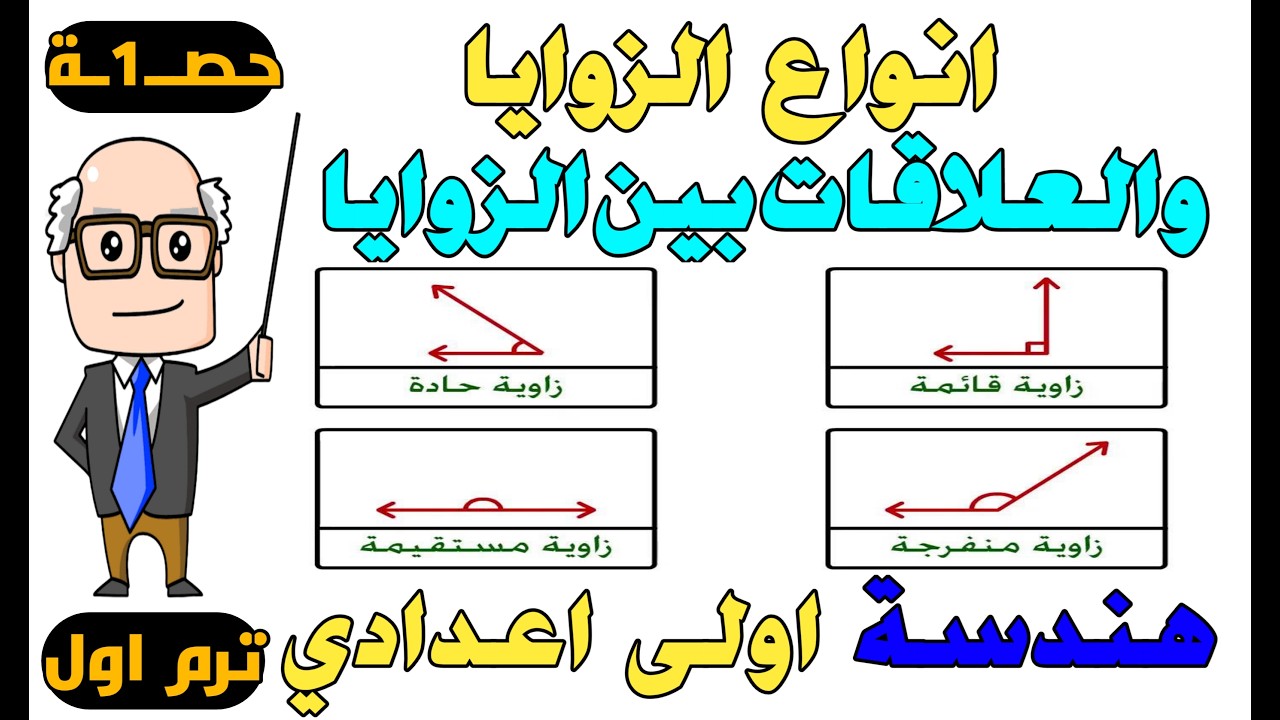 انواع الزوايا والعلاقات بين الزوايا الدرس الاول هندسة للصف الاول الاعدادى الترم الاول | حصــ1ــة