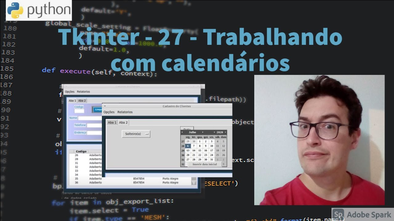 Curso Tkinter - Aula 27 - Trabalhando com calendários - Python - YouTube