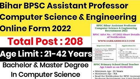 Bihar BPSC Assistant Professor Computer Science & Engineering Recruitment 2022 Online Form