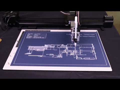 Hubble Telescope Blueprint — Pen Plotter on Hemptone