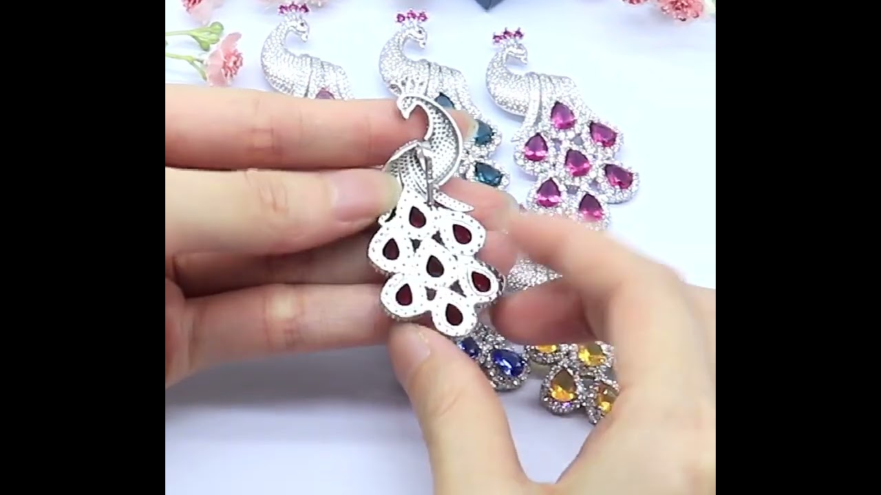 Long Big Heavy Peacock Shape Violet Tanzanite pendant--SheCrown Jewelry